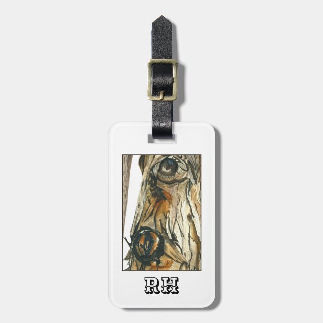 Monogrammed Rustic Watercolour Horse Luggage Tag (Front Vertical)