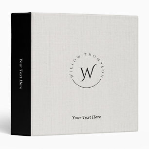 Monogrammed Rustic White Linen Elegant Script  Binder