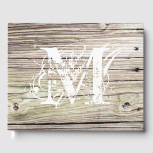 Monogrammed Rustic Wood Boards Guest Book