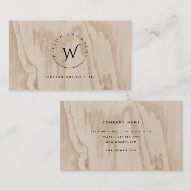 Monogrammed Rustic Wood Elegant Script Business Card (Front/Back)