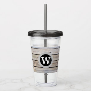 Monogrammed Rustic Wood Planks Acrylic Tumbler