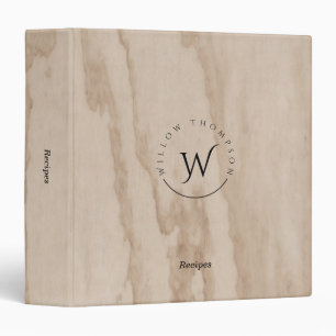 Monogrammed Rustic Wood Texture Elegant Recipe Binder