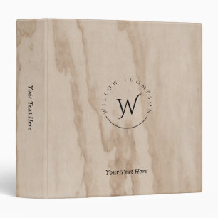 Monogrammed Rustic Wood Texture Elegant Script Binder