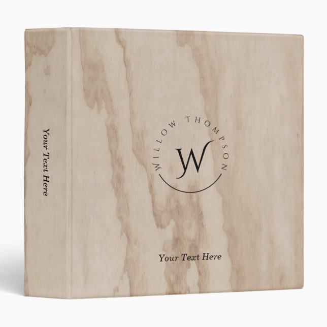Monogrammed Rustic Wood Texture Elegant Script Binder (Front/Spine)