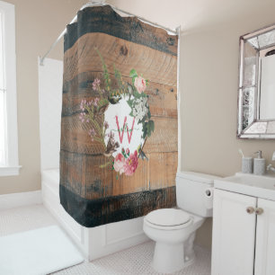 Monogrammed Rustic Wood Vintage Flowers