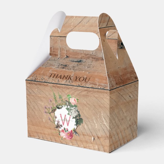 Monogrammed Rustic Wood Vintage Flowers Favor Box (Front Side)