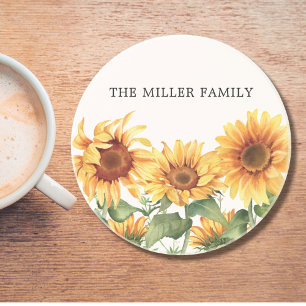 Monogrammed Rustic Yellow Sunflower Garden Coaster