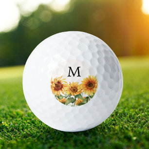 Monogrammed Rustic Yellow Sunflower Garden Golf Balls