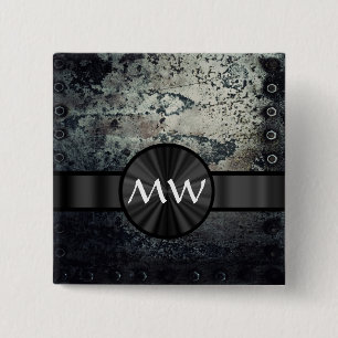 Monogrammed rusty metal 2 inch square button