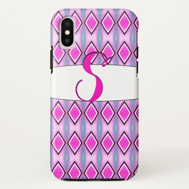 Monogrammed S Phone Case In Pink and Black (Back)