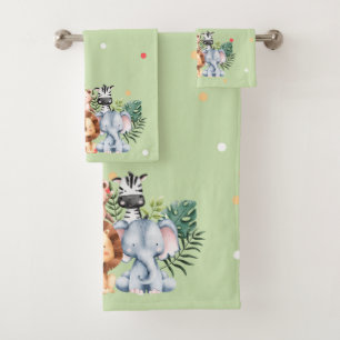 Monogrammed Safari animal in the jungle l Green Bath Towel Set