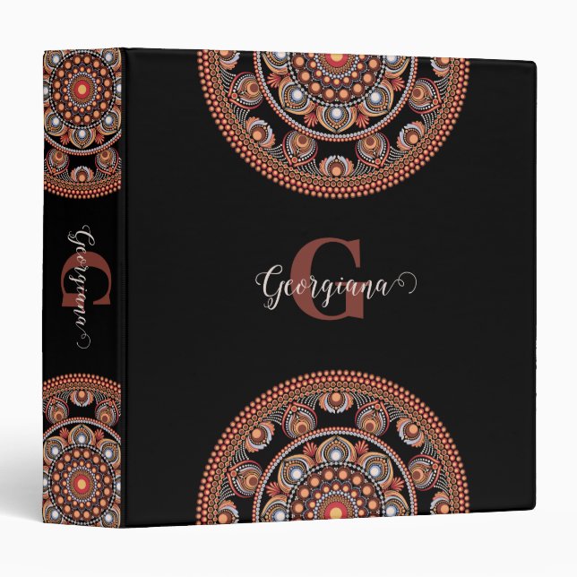 Monogrammed Safari Sunset Bohemian Dot Mandala Binder (Front/Spine)