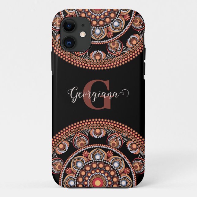 Monogrammed Safari Sunset Bohemian Dot Mandala Case-Mate iPhone Case (Back)