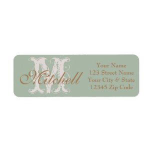 Monogrammed Sage Green gold return address labels