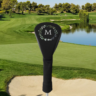 Monogrammed Sage Green Leaves Greenery Wreath  Golf Head Cover