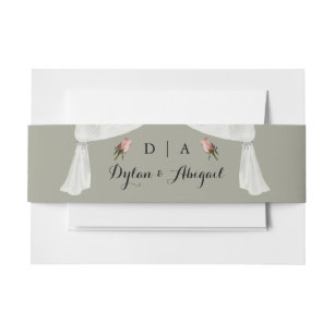 Monogrammed Sage w/Roses Wedding Belly Band Invitation Belly Band