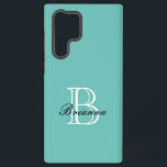 Monogrammed Samsung Galaxy phone case<br><div class="desc">Turquoise blue monogrammed Samsung Galaxy10 phone case. Elegant name monogram design template with stylish script typography and initial letter. One of the cheapest phone covers on Zazzle. Unique Birthday gift idea for friends and family.</div>