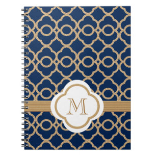 Monogrammed Sapphire Blue and Gold Moroccan Notebook