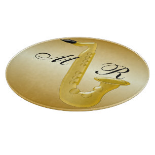 Monogrammed Saxophone Gold Coloured Cutting Board