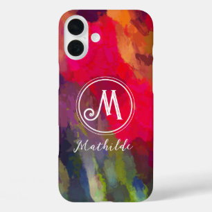 Monogrammed Scarlet Abstract Art Pattern iPhone 16 Plus Case
