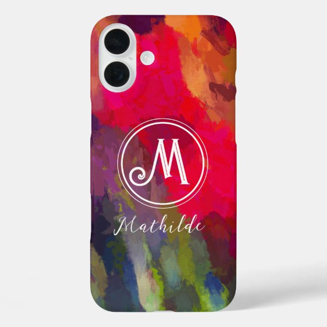 Monogrammed Scarlet Abstract Art Pattern Case-Mate iPhone Case (Back)