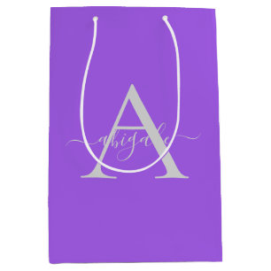 Monogrammed Script Amethyst   Minimalist Elegant Medium Gift Bag