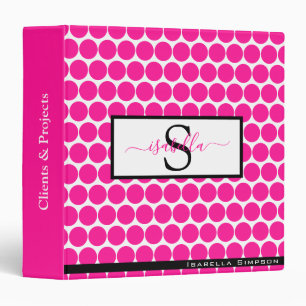 Monogrammed Script Fuchsia Pink Black Binder