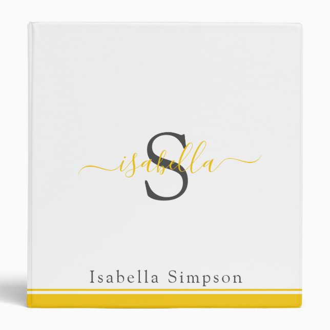 Monogrammed Script Professional Yellow Binder (Front)