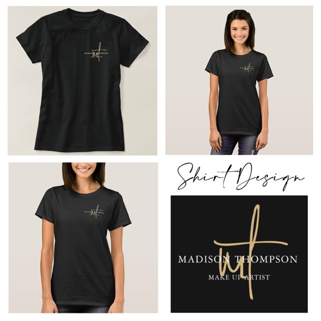 Monogrammed Script Typography Black Gold Name T-Shirt (Creator Uploaded)