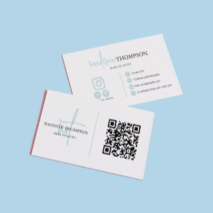 Monogrammed Script Typography Sky Blue QR Code Business Card