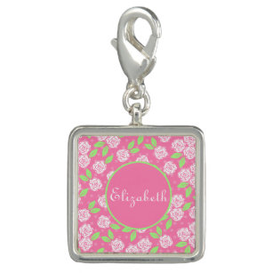 Monogrammed Shabby Chic Pink Green Floral Charm