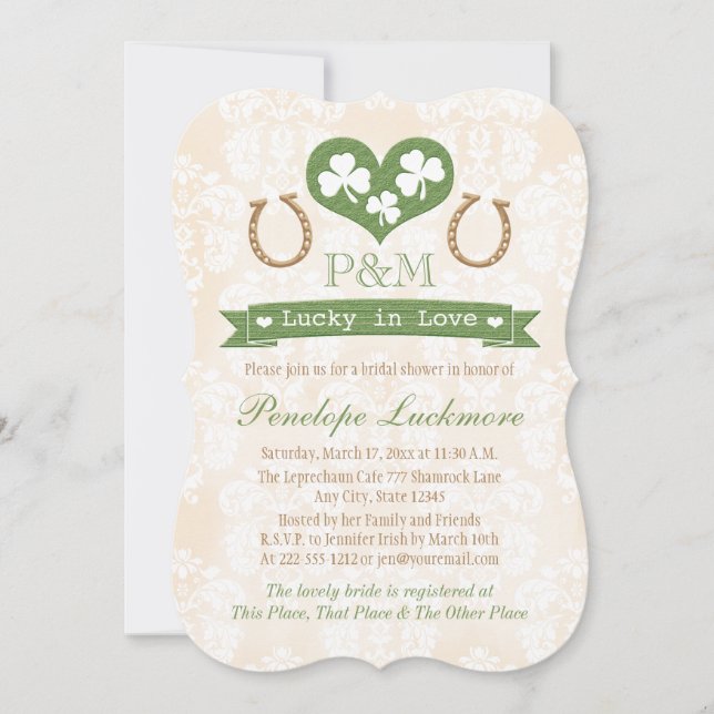 Monogrammed Shamrock and Horseshoes Bridal Shower Invitation (Front)