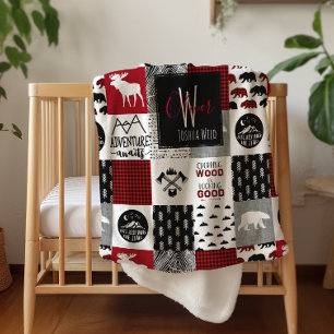 Monogrammed Sherpa Blanket Lumberjack Wilderness