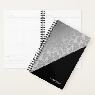 Monogrammed Silver Damask Planner