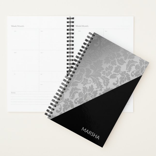 Monogrammed Silver Damask Planner (Display)