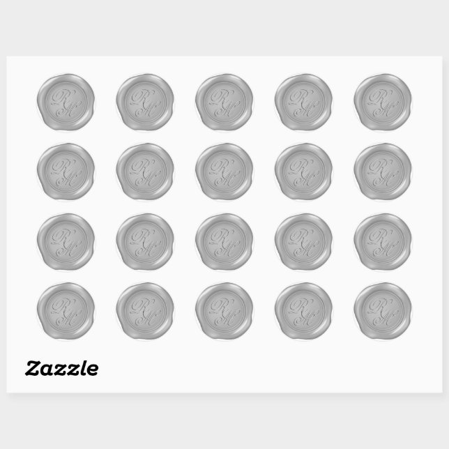Monogrammed Silver Faux Wax Seals (Sheet)