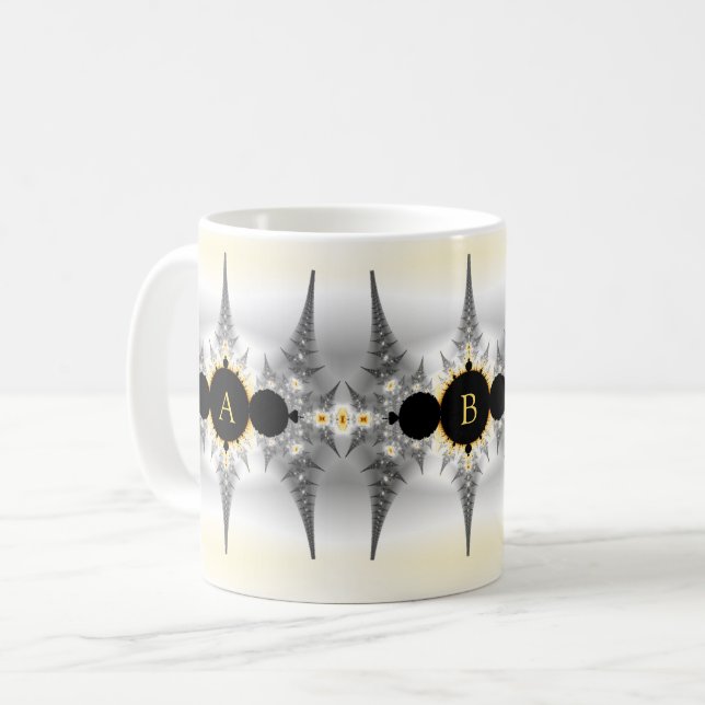 Monogrammed Silver Fractal Spikes Coffee Mug (Front Left)