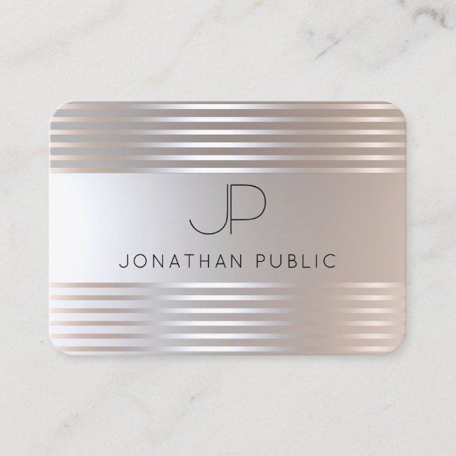 Monogrammed Silver Look Elegant Modern Template Business Card (Front)