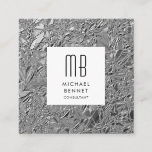 Monogrammed Silver Metallic Square Business Card