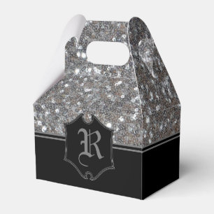 Monogrammed Silver Sparkle Faux Glitter Gable Favor Box