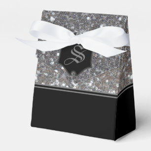 Monogrammed Silver Sparkle Faux Glitter Tent Favor Box