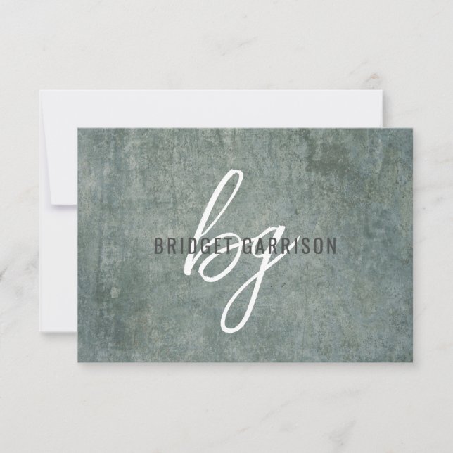 Monogrammed Slate Blue Grey Brush Painted Card (Front)