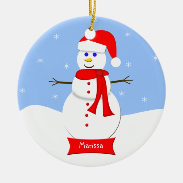 Monogrammed Snowman Christmas Ornament (Front)