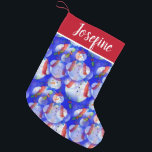 Monogrammed Snowman Small Christmas Stocking<br><div class="desc">Cute white snowman with red hat and scarf and blue bow tie over a blue background. Optional monogram</div>