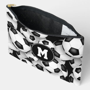 Monogrammed soccer balls pattern accessory pouch