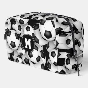 Monogrammed soccer balls pattern dopp kit