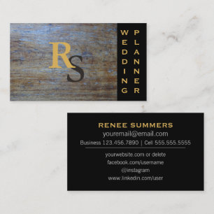 Monogrammed Social Media Rustic Wedding Planner Business Card