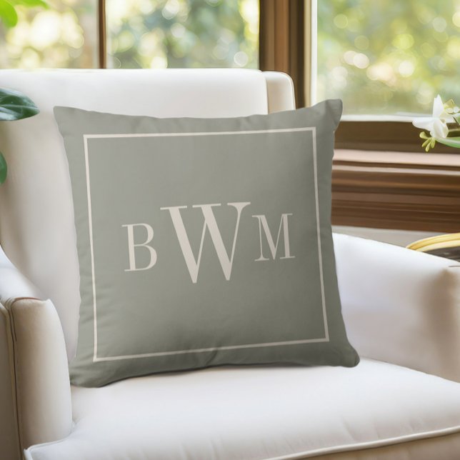 Monogrammed Soft Evergreen & Off White Decorative Throw Pillow (Monogrammed Soft Evergreen & Off White Decorative Throw Pillow)