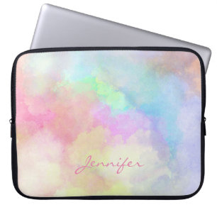Monogrammed Soft Pastel Watercolor Laptop Sleeve