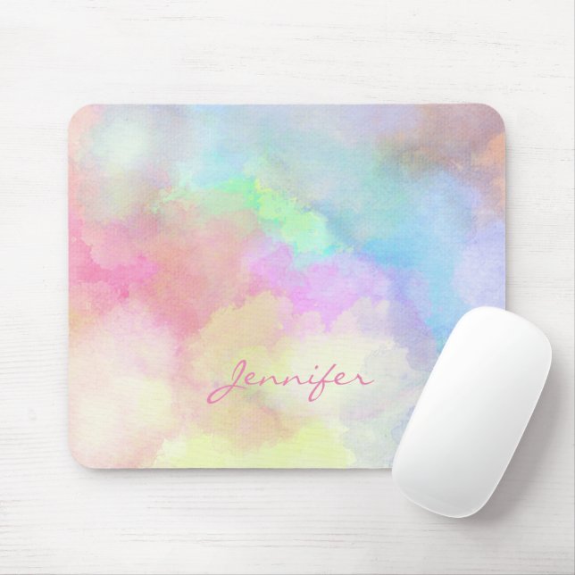 Monogrammed Soft Pastel Watercolor Mouse Pad (With Mouse)